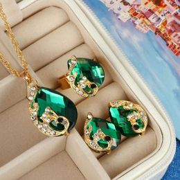 Jewelry Sets Luxury designer Bracelet Wedding for Women Crystal Gold Chain Peacock Necklace Earrings Set Adjustable Rings 3pcs