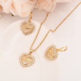 Fashion love Heart White cz crystal 18 K fine G/F gold Earring pendant necklace wedding bridal Jewellery Sets for Women