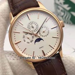 High Quality Patrimony 43175/000R-9687 Automatic Mens Watch Rose Gold Case 42mm Moon Phase Date Multifunction Gents Watches White Dial Leather Strap