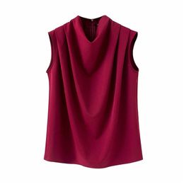 Wine Red Summer Sleeveless Chiffon T-Shirt Top Female Turtlene White Women Blouse Shirt Ladies Loose solid Chic Casual Blouses 210430