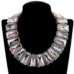 Chokers Luxury Trendy Statement Necklace Crystal Beaded And Trapezoid Shape Glass Knitted Choker Necklaces Chunky Bib Torques For Women
