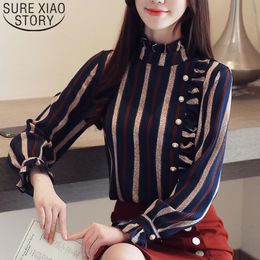 Blusas Mujer De Moda Chiffon Blouse Shirts Women And Blouses Button Striped Stand Ladies Tops Womens Clothing 5756 50 210415