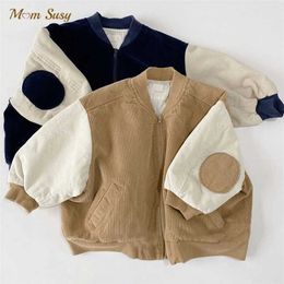 Fashion Baby Girl Boy Corduroy Jacket Infant Toddle Child Bomber Coat Blazer Outwear Patched Spring Autumn Baby Clothes 1-10Y 211023