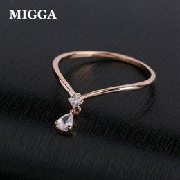 Cluster Rings MIGGA Delicate Small Water Drop Pendant Ring For Women Rose Gold Color Cubic Zirconia Jewelry