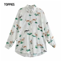 Toppies Women White Shirts Loose Oversize Blouses Tops Animal Printing Shirts Female Long Sleeve Shirts Fashion Streetwear 210412