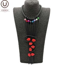 UK Tassel Pendant Necklaces Women Luxury Handmade Statement Necklace Rubber Jewelry Wood And Pearl Accessories Chains