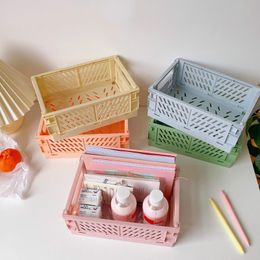Storage Baskets Foldable Plastic Basket Cosmetic Container Desktop Home Kitchen Bathroom Stackable Organiser Picnic Box Sundries Holder
