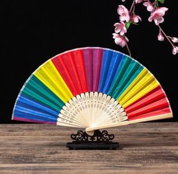 Chinese Style Colourful Rainbow Folding Hand Fan Party Favours Wedding Souvenirs Giveaway For Guest SN3036