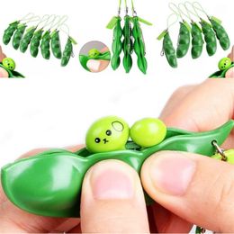 funny fidget toys UK - Funny Party Favor Squeeze a Bean Tiktok Green Pea Keychain Fidget Silicone Toys Soybean Finger Puzzles pendant