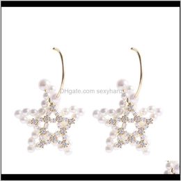 Dangle & Chandelier Delivery 2021 Korean Brand High Quality Shiny Pearl Star Drop Earrings Jewellery Womens925 Sier Needle Inlaid Zircon 18K Go