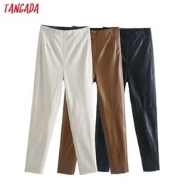 Tangada Women Black Skinny PU Leather Pants Stretch Zipper Female Autumn Winter Pencil Trousers JE228 211115