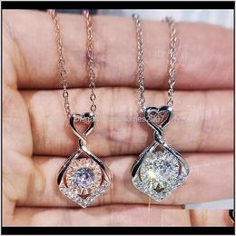 & Jewelryrose Gold Sier Colour Chain Necklace Vintage Hollow Small Heart White Crystal Round Stone Pendants Necklaces For Women Pendant Drop D