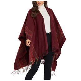 Women's Jackets Shawl Wrap Stripe Print Open Front Knitted Cashmere Winter Thick Super Soft Cardigans Sweater Ruana Cape Coat Jacket