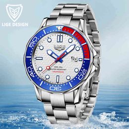 LIGE Men Watches Top Brand Luxury Stainless Steel Waterproof Quartz WristWatch For Men Fashion Luminous Sport Clock+Box 210527