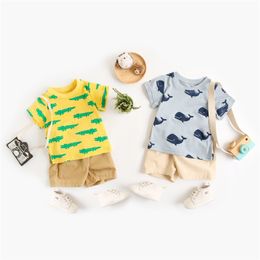 Cartoon Boys Clothing Sets Whale Crocodile Printing Summer Short Sleeve Baby Tops Shorts Set 20220225 H1