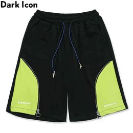 Colour Block Zipper Casual Shorts for Men Summer Terry Material Men's Short Black White 210603