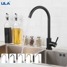 ULA Black Gold Kitchen Faucet Stainless Steel 360 Rotate Faucet Kitchen Tap Deck Mount Cold Water Sink Mixer Taps Torneira 211108