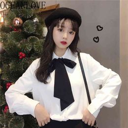 Chiffon Blouses Women Fashion Sweet Bow Student Solid Shirts Korean Spring Bandage Blusas Mujer All Match 14721 210415