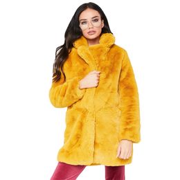 Autumn and winter faux rabbit fur coat women yellow fashion long sleeve loose soft warmth double-faced jacket LR757 210531