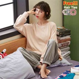 ATUENDO Autumn Vintage Solid Pyjama Sets for Women 100% Cotton PJS Satin Soft Sleepwear Atoff Home Korean Silk Lounge Nightwear 210901