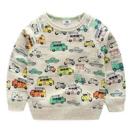 Spring Autumn 2 3 4 5 6 7 8 9 10 Years Children Cotton Long Sleeve Cartoon Car Print Kids Child School Baby Boy Sweatshirt 210701