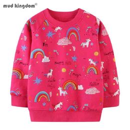 Mudkingdom Little Girl Cute Sweatshirt Pullover Cartoon Unicorn Prints Long Sleeve Top for Children Cotton Crewneck Kids Clothes 210615