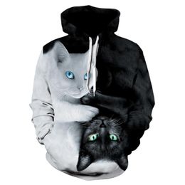animal character hoodies UK - Men's Hoodies & Sweatshirts 2022 Animal Character Print Hoodie 3D Black And White Cat Brand Pullover Men Women Hip Hop Streetwear Thin Style
