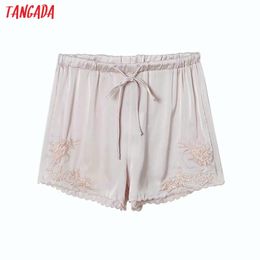 Women Elegant Embroidery Pink Strethy Waist Female Retro Basic Casual Shorts Pantalones 6H35 210416