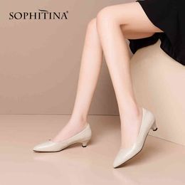 SOPHITINA Office Women Pumps Slip-On High Quality Cow Leather Shallow Solid Elegant Comfortable Shoes Convenient Pumps PO405 210513