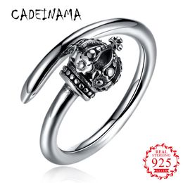 Cluster Rings CADEINAMA Vintage Crown Women Solid 925 Sterling Silver Ring Girls Fashion Resizable Retro Fine Jewelry Office Party Gift