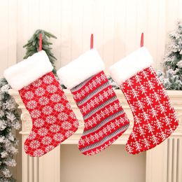 Christmas Stockings Candy Gift Pendant Red and White Stripe Knitted Socks Bag for Children Fireplace Tree Xmas Hanging Party Decoration