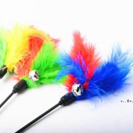Chirstmas Cat Toys Kitten Pet Teaser 38cm Turkey Feather Interactive Stick Toy With Bell Wire Chaser Wand RRF12594