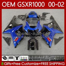 OEM blue glossy Body kit For SUZUKI GSXR 1000 CC GSXR-1000 01-02 Bodywork 62No.12 GSXR1000 K2 1000CC 2001 2002 2002 GSX-R1000 GSX R1000 00 01 02 Injection Mould Fairings