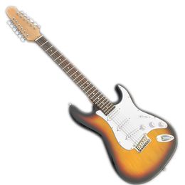 Factory Outlet-12 Strings Tobacco Sunburst Electric Guitar with SSS Pickups,Rosewood Fretboard,High Cost Performance