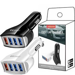 Fast Quick Charger 4Usb Ports 7A 3.1A QC3.0 Car Charger 30W Auto Power Adapters For Iphone 14 15 11 12 13 Samsung Lg android phone pc gps With Retail Box