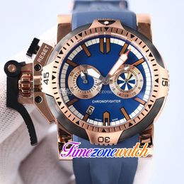 New Chronofighter White Inner Blue Dial Quartz Chronograph Mens Watch Left Hand Two Tone Rose Gold Blue Rubber Strap Stopwatch Watches Timezonewatch E05A (3)