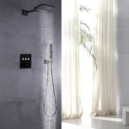 Bathroom Shower Sets Matte Black Thermostatic Overhead Rainfall Waterfall Faucet Set With Brass Handheld