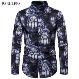 Spring and Autumn Printing Nightclub Party Long Sleeve Shirt Men s Trends Casual Street Cotton Dress Shirt For Men 210524