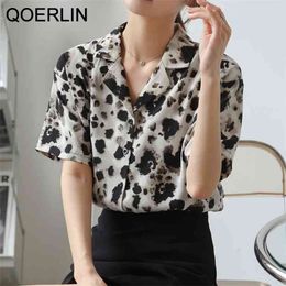 Leopard Print Shirt Women Printed Dyed Office Ladies Summer Blouse Short Sleeve Plus Size Tops Chic Buttons 210601