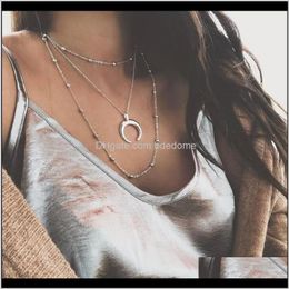 Chokers Necklaces & Pendants Jewellery Drop Delivery 2021 Three Layers Necklace Metal Bead Charm Chain Choker Moon Ox Horn Pendant Sier Gold Co