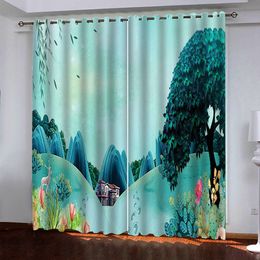 beautiful scenery Living Room Curtain gold Roman Blinds Oil Prited Blackout Window Curtains For Home Drapes