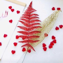Christmas Tree Decoration Flower Grass Leaf Hollow Flash Grass Fake Flower Home Party Happy Year Decoration Gold Silver 40cm 211104