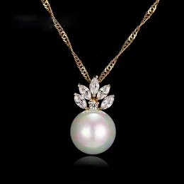 crystal cubic zirconia Canada - Pendant Necklaces Cute Round Simulated Pearl & Cubic Zirconia Long Zircon Crystal Beads For Women Fashion Wedding Jewelry