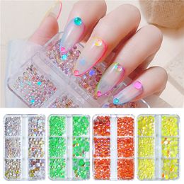 6 Grids 3D Nail Art Rhinestones Candy Colours Mixed Size Mermaid Round Glass DIY Crystal Beads Stones Nails Decorations