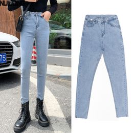 Autumn High-waist Straight Jeans Women's Trousers Were Thin and Tall Tight-fitting Slim Feet Casual 210514