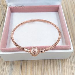 1pcs Drop Shipping Jewellery 925 sterling Silver Rose Mesh gold Bracelets Women Snake Chain Charm Beads sets for pandora with logo Bangle Children birthday Gift 586543