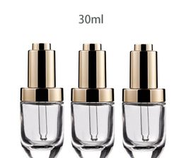 30ml Cosmetic Essential Oil Perfume Glass Dropper Bottle 30 ml with golden press pump lid cap SN3927