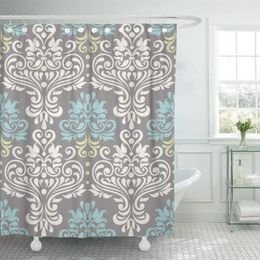 Shower Curtains Blue Modern Floral Colourful Damask Pattern Swirl Abstract Border Curtain Waterproof Polyester Fabric 72 X 78 Inches Set
