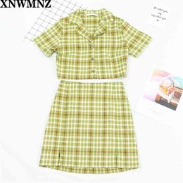 Plaid Summer blouse women vintage crop shirt streetwear plaid ladies tops elegant button up korean top 210520