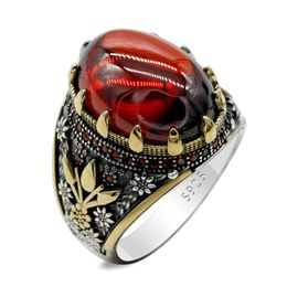 Cluster Rings Zircon 925 Sterling Silver Men's Ring Print Beautiful Power Auspicious Vintage Handmade Turkish Jewellery